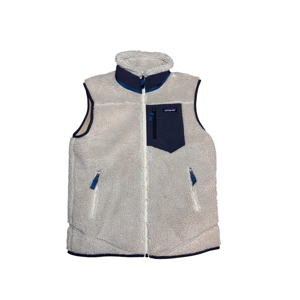 Patagonia‎ Mens Classic Retro-X Fleece Vest Hiking Cream Navy Blue 23048 XXS NEW